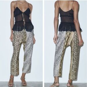 ZARA NEW WOMAN SNAKESKIN PATCHWORK PRINT TROUSERS PANT Sz: L